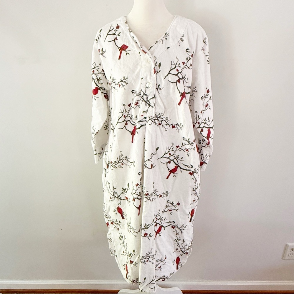 Vermont Country Store Women Bird Novelty Flannel Nightgown 3X Pajamas Cozy Comfy